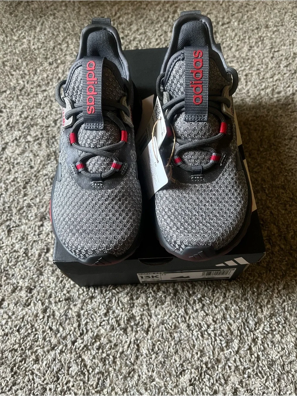adidas Kids Gray and Red Lace-Up Athletic Sneakers